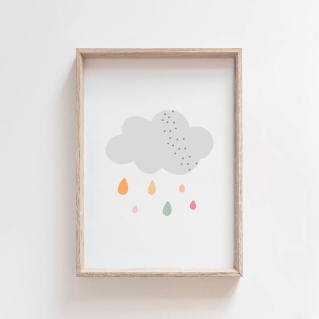 Pastel Rain Cloud Nursery Print, Girls Bedroom Weather Playroom Prints, Wall Art, Pink - image 1