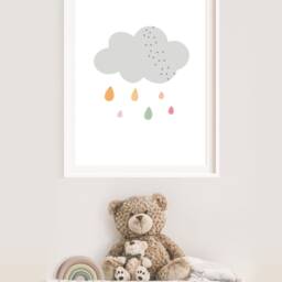 Pastel Rain Cloud Nursery Print, Girls Bedroom Weather Playroom Prints, Wall Art, Pink - thumbnail 2