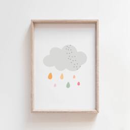 Pastel Rain Cloud Nursery Print, Girls Bedroom Weather Playroom Prints, Wall Art, Pink - thumbnail 1