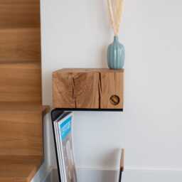 Minimalist Oak Side Table - Metal Magazine Holder Modern End Piece, Etsy Design Awards Finalist - thumbnail 2