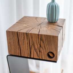 Minimalist Oak Side Table - Metal Magazine Holder Modern End Piece, Etsy Design Awards Finalist - thumbnail 3