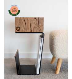 Minimalist Oak Side Table - Metal Magazine Holder Modern End Piece, Etsy Design Awards Finalist