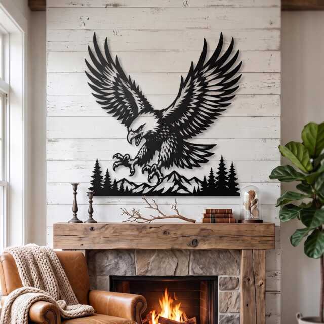 Bald Eagle Metal Wall Art, Mountain Pine Tree Sign, Rustic Cabin Lodge Decor, Wildlife Gift - image 1