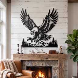 Bald Eagle Metal Wall Art, Mountain Pine Tree Sign, Rustic Cabin Lodge Decor, Wildlife Gift - thumbnail 1