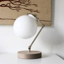 Table Lamp, Bubble Globe Desk White Frosted Opal Glass With Wood Base, Polished Nickel Finish, Industrial Modern Office Lamp - thumbnail 3
