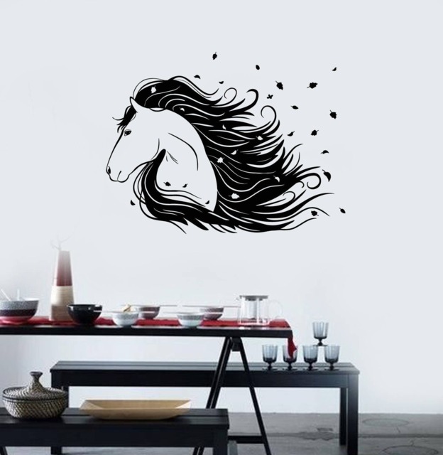Horse Head Vinyl Wall Decal Mane Beautiful Animal Room Decor Stickers Mural - #2598Di - image 1