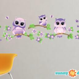 Owl Fabric Wall Decals Branch, Flowers, Butterflies - thumbnail 3