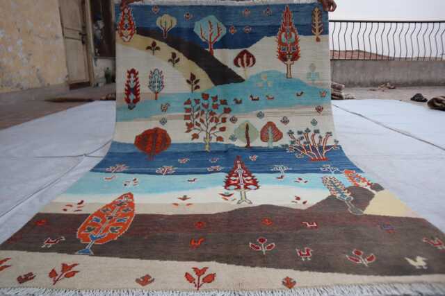 4x6 Ft Kazak Trees Of Rug, Afghan Pictorial Brand Luxury Rug, Medallion Geometric Rug For Living Room - image 1