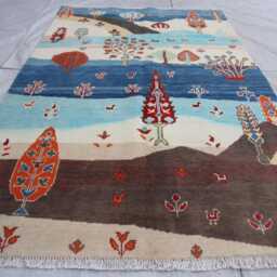 4x6 Ft Kazak Trees Of Rug, Afghan Pictorial Brand Luxury Rug, Medallion Geometric Rug For Living Room - thumbnail 2