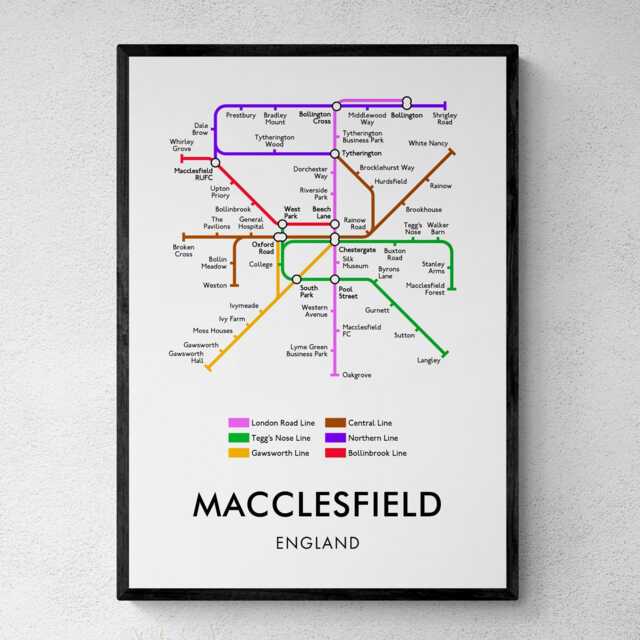 Macclesfield Tube Map Print, Underground Street Wall Art Gifts - image 1