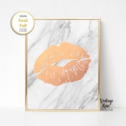 Marble Print, Kiss Lips, Beauty Salon Decor, Real Foil Lips Bedroom Gift For Her - thumbnail 1