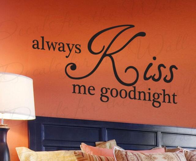 Always Kiss Me Goodnight Love Bedroom Family Marriage Wedding Quote Lettering Decor Sticker Art Adhesive Vinyl Wall Decal Decoration L08 - image 1