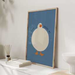 Love Bread Me Duck Print, Funny Kitchen Wall Art, Minimal Blue Poster, Food Pun Cute Illustration - thumbnail 3