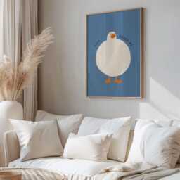 Love Bread Me Duck Print, Funny Kitchen Wall Art, Minimal Blue Poster, Food Pun Cute Illustration - thumbnail 2
