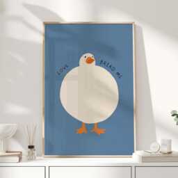 Love Bread Me Duck Print, Funny Kitchen Wall Art, Minimal Blue Poster, Food Pun Cute Illustration - thumbnail 1