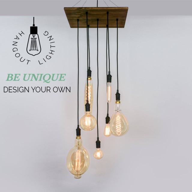 Custom 7 Pendant Wood Chandelier Edison Bulb Industrial Light Square Chandelier Wood - Hangout Lighting - image 1