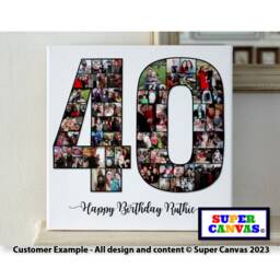 40Th Birthday Number Shape Photo Collage Board Framed Canvas Wall Art Print Husband Wife Son Daughter Sister Brother Friend Gift - thumbnail 2