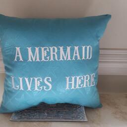 A Mermaid Lives Here Embroidered Pillow - Beach Decor - thumbnail 4