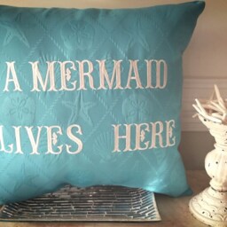 A Mermaid Lives Here Embroidered Pillow - Beach Decor - thumbnail 2