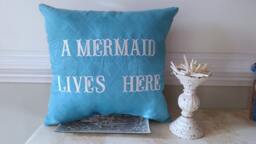 A Mermaid Lives Here Embroidered Pillow - Beach Decor - thumbnail 1