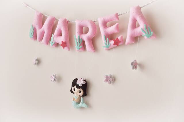 Mermaid Nursery Decor Custom Felt Name Banner, Baby Wall Art - image 1