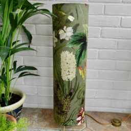 Handmade Velvet Floor Lamp Green Floral Botanical Design, Ambient Lighting - thumbnail 2