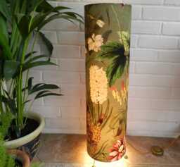 Handmade Velvet Floor Lamp Green Floral Botanical Design, Ambient Lighting