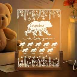 Family Bear Night Light With Custom Names, Personalized Acrylic Led Lamp, Bedroom Decor Gift For Mother's Day Or Housewarming - thumbnail 3