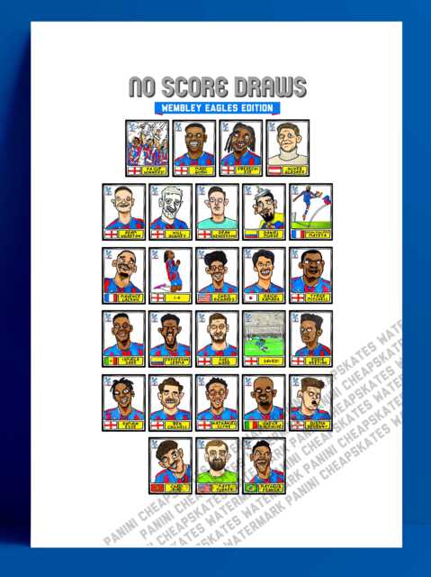 Crystal Palace Fa Cup Winners - No Score Draws Wembley Eagles Edition A3 Print Of 27 Wonky Panini-Doodles Of Oliver Glasner's Heroic Squad - image 1