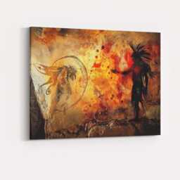 Prehistoric Shaman Ritual Cave Art Silhouette Painting Canvas Wall Print Decor Picture Ready To Hang - thumbnail 4
