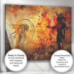 Prehistoric Shaman Ritual Cave Art Silhouette Painting Canvas Wall Print Decor Picture Ready To Hang - thumbnail 3