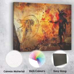 Prehistoric Shaman Ritual Cave Art Silhouette Painting Canvas Wall Print Decor Picture Ready To Hang - thumbnail 2