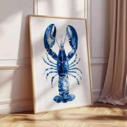 Blue Lobster Wall Art Print, Nautical Coastal Decor, Ocean Animal Poster, Beach House Artwork, Modern Marine Life Illustration - thumbnail 2