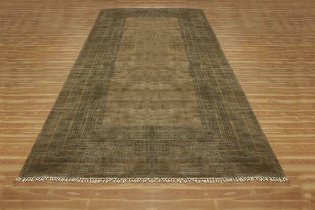 Hand Knotted Wool Area Rug, Tan Border Design Carpet - image 1