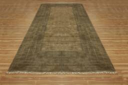 Hand Knotted Wool Area Rug, Tan Border Design Carpet - thumbnail 1