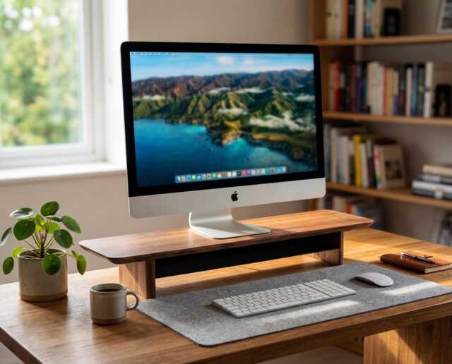 Wood Monitor Stand - Solid Walnut Riser Custom Width For Workspace - image 1