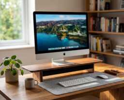 Wood Monitor Stand - Solid Walnut Riser Custom Width For Workspace - thumbnail 1