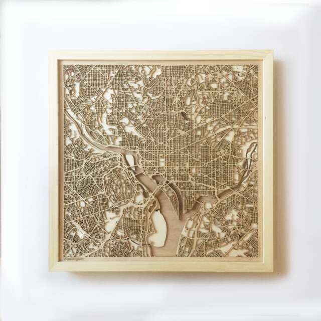 Washington Dc Wooden Map - Laser Cut Pinewood Streets, Framed Wall Art - image 1