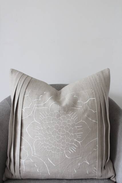 Linen Cushion Cover, Oeko-Tex Certified Linen, Neutral Embroidered Scatter Cushions, Decorative Soft Fabric - image 1