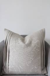 Linen Cushion Cover, Oeko-Tex Certified Linen, Neutral Embroidered Scatter Cushions, Decorative Soft Fabric - thumbnail 1