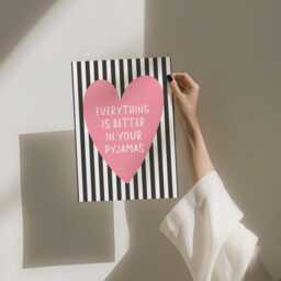 Everything Is Better in Your Pyjamas Art Print, Pink Heart, Black & White Stripes - thumbnail 3