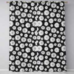 Black White Daisy Floral Seamless Bold Pattern Readymade Eyelet Ring Top Thermal 100% Blackout Curtains - thumbnail 2