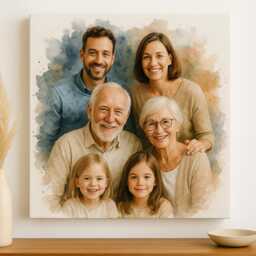 Family Generations Portrait - Custom Multi-Generation Illustration From Photo - Grandparents & Extended Keepsake - thumbnail 1