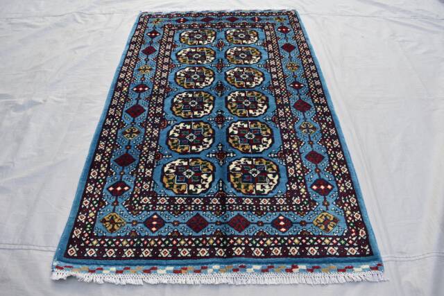 3x5 Steel Blue Handmade Afghan Oriental Wool Carpet - Bedroom Rug - image 1
