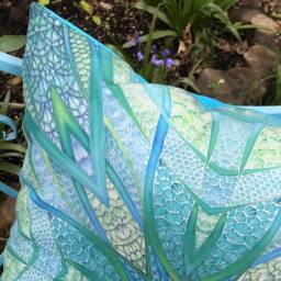 Green Showerproof Cushion For Garden - Mint Lime Exterior Accent Pillow Furniture Decorative in Sea Colours Gift - thumbnail 2