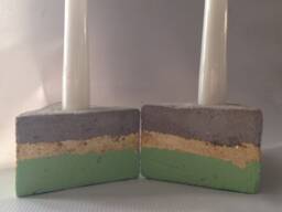 2 Triangular Concrete Candle Holders, Gilded Cement Contemporary Minimalist Industrial Decor - thumbnail 1