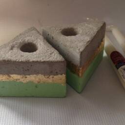 2 Triangular Concrete Candle Holders, Gilded Cement Contemporary Minimalist Industrial Decor - thumbnail 2