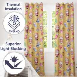 Cute Kawaii Santa Snowman Gift Characters Warm Beige Background Seamless Pattern Readymade Eyelet Ring Top Thermal 100% Blackout Curtains - thumbnail 3