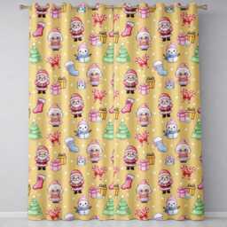 Cute Kawaii Santa Snowman Gift Characters Warm Beige Background Seamless Pattern Readymade Eyelet Ring Top Thermal 100% Blackout Curtains - thumbnail 2