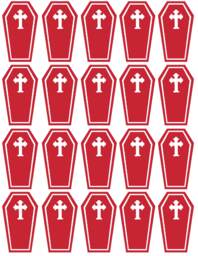 20 X Vinyl Coffin Shaped Stickers, Decal, Mural, Transfer. Halloween, Cardmaking, Scrapbooking, Crafting, Wall, Window, Mirror, Car Decor - thumbnail 1